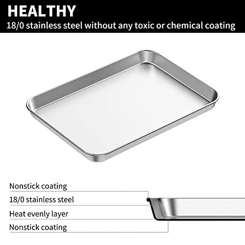 Baking Sheets Set of 2, Bastwe Stainless Steel Baking Pan Tray Cookie Sheet, Size 10 x 8 x 1 inch, Non Toxic & Healthy, Rust Free & Easy Clean - size: 10 inch