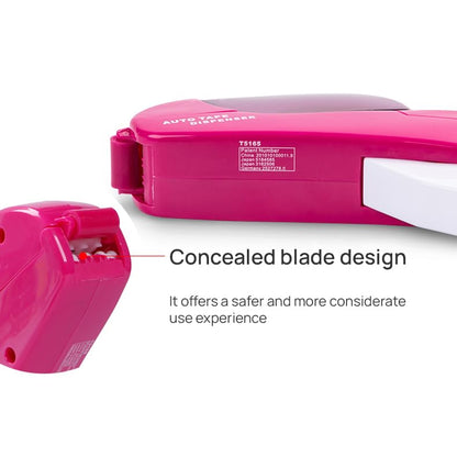 One-Handed Tape Dispenser Gun - Automatic Cutter for Gift Wrapping, Office & Crafts - Portable, Safe Hidden Blade, No Batteries - Fits 1/2" to 3/4" Tape (Include 1 Roll, Pink) - color: Pink