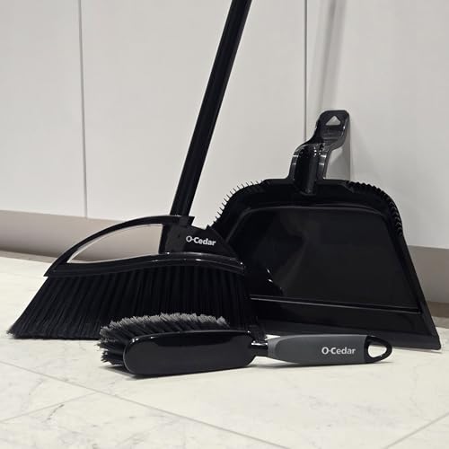 O-Cedar Strong Sweep Broom and Dustpan Set with Detail Brush | Indoor Outdoor Heavy Duty Stiff Bristle Broom | Step-On Dust Pan - size: Strong Sweep Broom and Brush