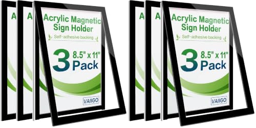 8.5" x 11" Acrylic Sign Holder Wall Mount, Self Adhesive Magnetic Display Frame with Nano Tape and Strong Magnetic Frames for Wall, Door, Glass, Home, Store, Office (Black, 3Pack) (Pack of 2) - color: Black, size: 6 Pack 8.5" x 11"