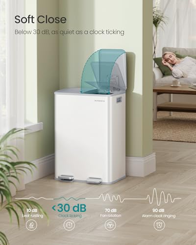 SONGMICS Trash Can, 2 x 8 Gallon (2 x 30 L) Dual-Compartment, Soft-Close - color: Matte White, size: 2 x 8 Gallon