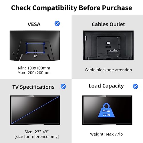 Suptek Ceiling TV Mount Fits Most 23-43 inch LCD LED Plasma Panel Display with Max VESA 200x200mm Loaded up to 35kg/77.16lbs Height Adjustable MC3260 - size: Max 43" TV