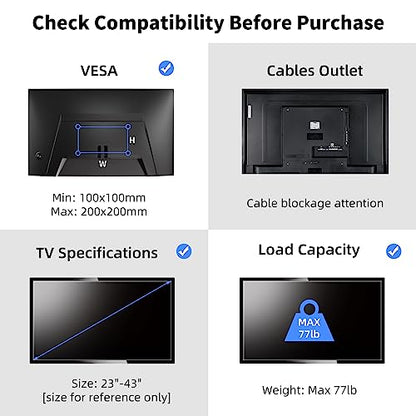 Suptek Ceiling TV Mount Fits Most 23-43 inch LCD LED Plasma Panel Display with Max VESA 200x200mm Loaded up to 35kg/77.16lbs Height Adjustable MC3260 - size: Max 43" TV