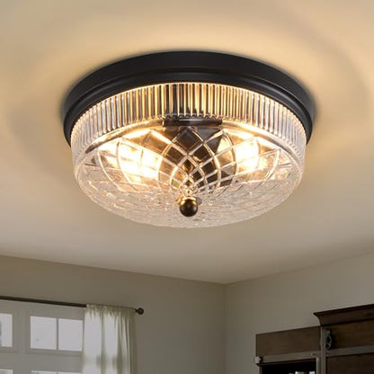 Semi Flush Mount Ceiling Light with Clear Glass Shades,3-Lights Industrial Semi Flush Mount Ceiling Light, 3-Light Industrial Black Light Fixtures Ceiling Mount for Kitchen Living Room Foyer - color: 2-Light Clear Glass Ceiling Light, size: 1 Pack