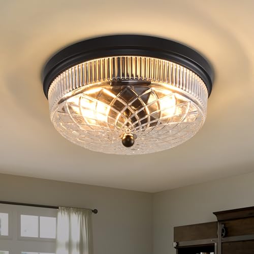 Semi Flush Mount Ceiling Light with Clear Glass Shades,3-Lights Industrial Semi Flush Mount Ceiling Light, 3-Light Industrial Black Light Fixtures Ceiling Mount for Kitchen Living Room Foyer - color: 2-Light Clear Glass Ceiling Light, size: 1 Pack