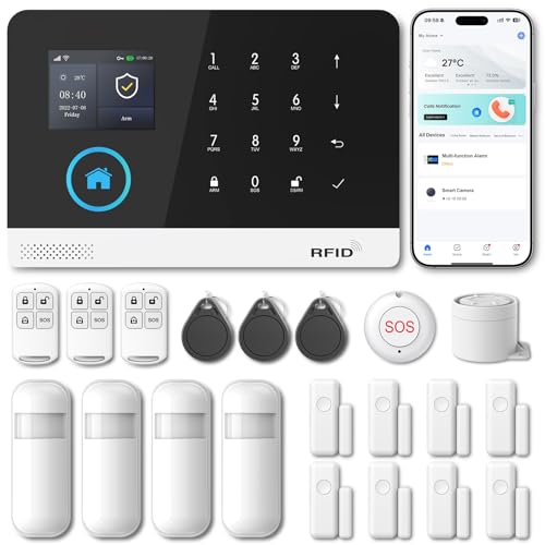 PGST Home Security System, Alarm System for Home Security, Phone Alert, Alarm Siren, Door/Window Sensors, Remotes, Compatible with Alexa, No Monthly Fee,for House Apartment Office - color: White & Blue