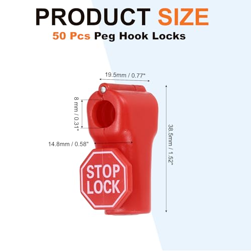 50Pcs Peg Hook Locks (8mm) PC Magnet Anti-Theft Pegboard Display Hook Locks Security Red Stop Tools, Fits Retail Shop/Shopping Center/Garage Tools, Red - color: Red, size: 8mm