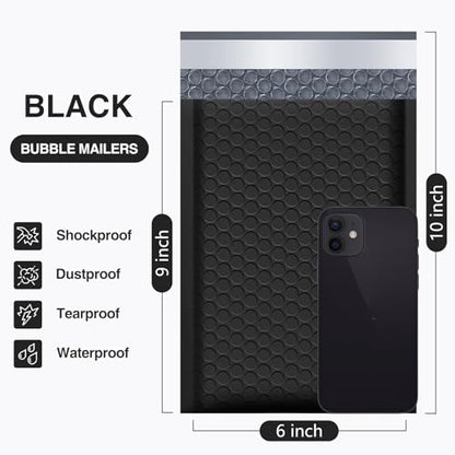 UCGOU Bubble Mailers 6x10" Black Usable Size 6x9" Padded Envelopes 25 Pack - color: Black, size: 6x10" 25PC
