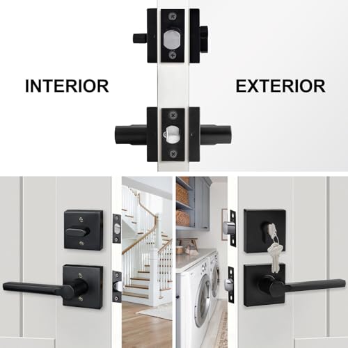 1 Set Front Exterior Door Lock Set with Passage Lever, Keyed Alike - size: 1 Pack, style: Deadbolt+Passage Lever