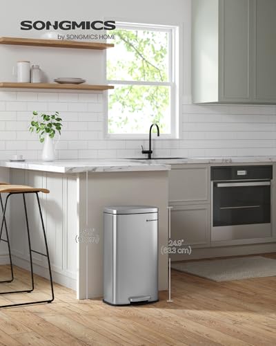 SONGMICS 8 Gallon (30 L) Trash Can, Stainless Steel, Step-On Pedal - color: Silver, size: 8 Gal.