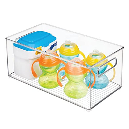 mDesign Plastic Deep Bin Organizer Caddy Container w/ Handles for Nursery, Kitchen, Pantry, Bathroom, Cabinet Storage Organization - Holds Snacks, Bottles, Baby Food Jar, Diaper - 14" Long -Clear - size: 14.5 x 8 x 6 (Pack of 1)