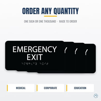 Alpha Dog Emergency Exit Sign, 4x8 ADA Braille Sign, Blue - color: Blue, size: Emergency Exit