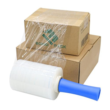 BOMEI PACK 4Pack Industrial Mini Clear Stretch Wrap Film, 5inch x 1100ft for Pallet Wrap with Plastic Handle, Heavy Duty Shrink Film for Packing, Moving, Packaging, 80 Gauge