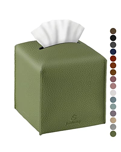 Tissue Box Cover, Jeethemy Square PU Leather Tissue Box Holder, Modern Tissue Case Facial Paper Organizer Dispenser，5X5X5'',Single Green - color: Single Green