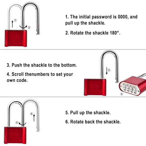 Faburo Combination Lock, 4-Digit Heavy Duty Combo Lock - color: 2pcs-Long-Red