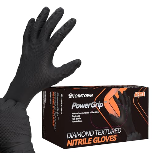 Jointown Upgraded 10 Mil Heavy Duty Nitrile Gloves, Mechanic Gloves Nitrile Disposable, with Raised Diamond Texture - size: Medium