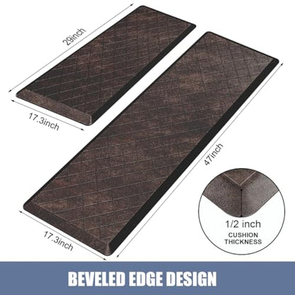 Cushioned Anti Fatigue Mats, Heavy Duty Non-Skid Floor Mats - 1/2 Inch Thick Ergonomic Comfort Foam, Brown - color: Stylish Brown
