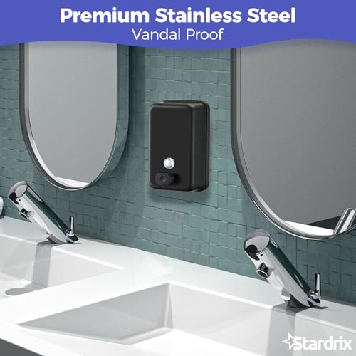 Stardrix Matte Black Stainless Steel Vertical 1100ml/37oz Capacity Commercial-Grade Soap Dispenser, Wall-Mounted Bathroom Hand Soap Dispenser with Corrosion-Proof Lining and Anti-Leak Pump - color: Vertical Matte Black
