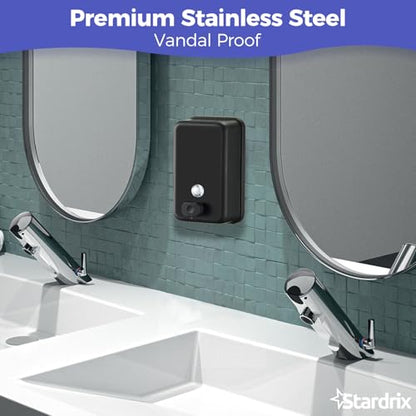 Stardrix Matte Black Stainless Steel Vertical 1100ml/37oz Capacity Commercial-Grade Soap Dispenser, Wall-Mounted Bathroom Hand Soap Dispenser with Corrosion-Proof Lining and Anti-Leak Pump - color: Vertical Matte Black