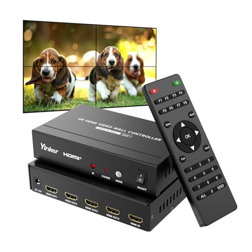 4K@60Hz Video Wall Controller 2x2, HDMI Video Wall Processor Supports 180° Rotation, 1x1,1x2,1x3,1x4,2x1,2x2,3x1,4x1 - size: 1 in 4 out - 2x2 - 180° rotate