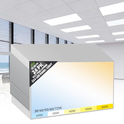 OKQ 2x4 LED Flat Panel Light Drop Ceiling Office Shop Commercial Warehouse Fixture, 5 CCT 3000K-6500K Adjustable & 5 Wattage Selectable,6000Lm 0-10V Dimmable, ETL Listed (24Pack) - color: 2x4 24pack, size: 2x4