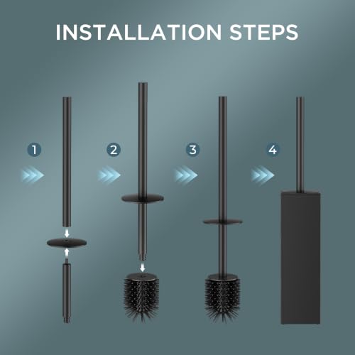 FORIOUS Toilet Bowl Brush and Holder Set, 304 Stainless Steel Handle Black - color: Matte Black, size: Tall