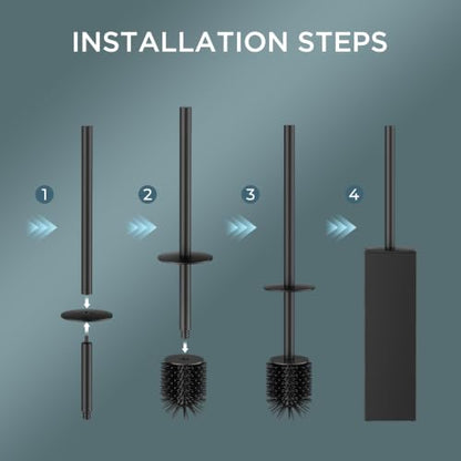 FORIOUS Toilet Bowl Brush and Holder Set, 304 Stainless Steel Handle Black - color: Matte Black, size: Tall