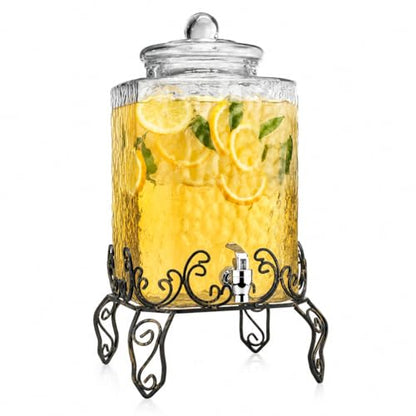 5 GALLON Drink dispenser, Glass Beverage Dispenser With Elegant Stand, Large Water Drink Dispensers for Parties With 100% Leak Proof Spigot, Ideal for Lemonade,Juice, Tea, and Party Drinks - color: Stand Clear - 5 Gallon