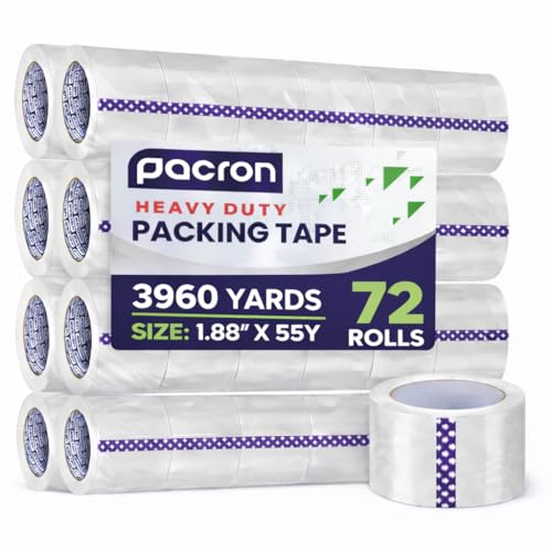 Clear Packing Tape 2.7 MIL Thick - 72 Heavy-Duty Wrapping Tape - 55-Yard Length, 3960 Total Yards 1.88-Inch Wide Strong Adhesive Rolls for Moving, Office Packaging, Storage Organization & Warehouse - size: 72 Rolls, style: Premium (1.88 x 55)