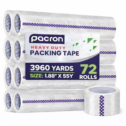Clear Packing Tape 2.7 MIL Thick - 72 Heavy-Duty Wrapping Tape - 55-Yard Length, 3960 Total Yards 1.88-Inch Wide Strong Adhesive Rolls for Moving, Office Packaging, Storage Organization & Warehouse - size: 72 Rolls, style: Premium (1.88 x 55)