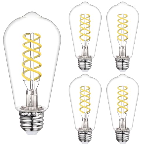 4 PCS ST58 Dimmable Spiral Vintage E26 LED Bulb 60 Watt LED Edison Bulbs - color: 5000k 4pack