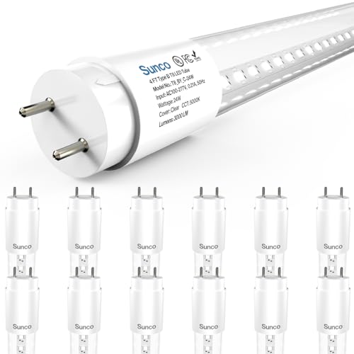 Sunco 12 Pack 4 Foot T8 LED Tube Light Bulbs, 24W, 5000K, Ballast Bypass - size: 12 Pack
