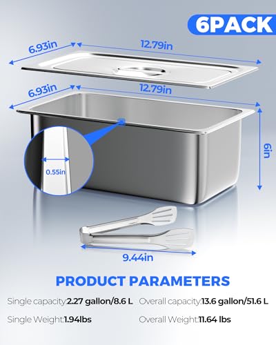 WantJoin Stainless Steel Steam Table Hotel Pan Set 1/3 Size 6 Inches 6pcs - color: 6" Deep, size: 1/3 Size Thickened