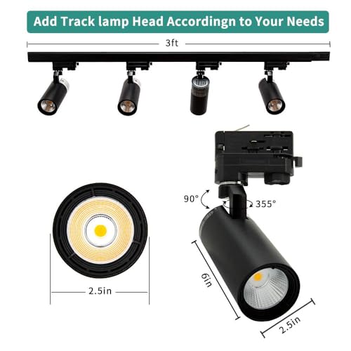 UPO 4-LED Track Lighting kit,Super Bright 12W 3000lm/3000K 24°Beam,Ceiling Spot Lighting for Kitchen, Living Room, Bedroom, Adjustable Track Head Easy Installation, LED Bulbs Included, Black - color: 3000k black