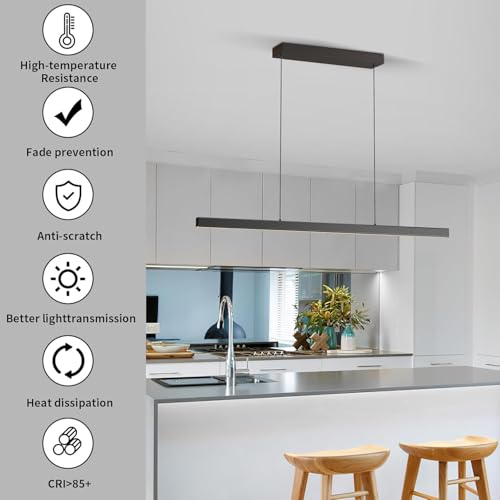 Modern Ceiling Pendant Light,31.5in LED Black Linear Ceiling Chandelier Light Dining Room,Living Room,Warm & Cool, Neutral Light,Aluminum Island Lighting Hanging Pendant Light for Kitchen - color: C-Black, size: 31.5inch