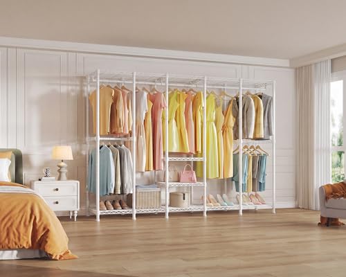 Higeego H5 Clothing Rack for Hanging Clothes, Heavy Duty Closet Rack, White - color: White