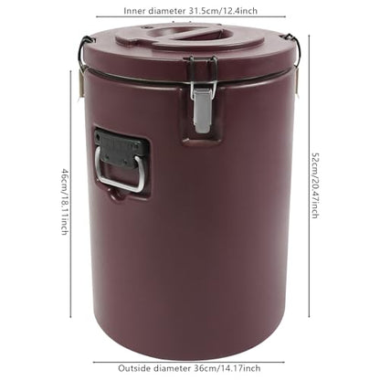 40L/10.57 Gal Insulated Soup Carrier, Stainless Steel Insulated Soup Container Bucket Hot & Cold Thermal Bucket with Lid Commercial Food Warmer for Parties Picnics Cafes Restaurants - color: Brown, size: 40L/10.57 Gal