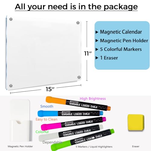 Acrylic Note Board Refrigerator Dry Erase Board Magnetic Clear 15”x11 Includes 4 Dry Erase Markers (Pack of 2) - size: Magnetic 15“x11” (Pack of 2)