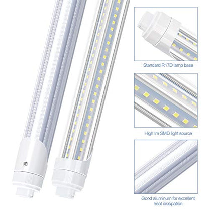 R17D LED Bulb Light 8FT, 90W T8 LED Tubes, 10000LM, Clean Cover, HO Rotatable End 8FEET 2 Pin Shop Light, 6000K, T8 T10 T12 Fluorescent Light Replacement, Ballast Bypass,Dual-End Powered (6-Pack) - size: 6 Count (Pack of 1)