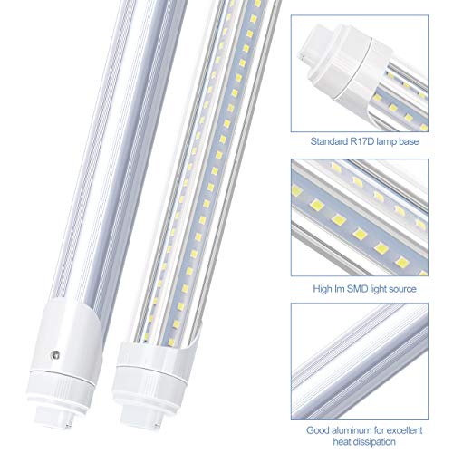 R17D/HO 2 Pin LED Tube Light, 8 Foot, 90W Rotate V Shaped,T8 T10 T12 8FT LED Bulb,6000K Cold White, 10000LM, Clear Cover, (Replacement for F96T12/CW/HO 180W), Ballast Bypass,Dual-End Powered - size: 20 Count (Pack of 1)