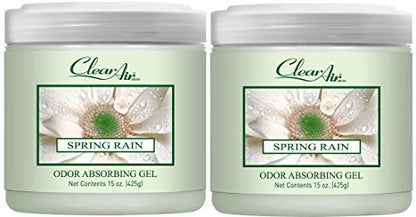 Clear Air 15oz Gel Odor Eliminator - Absorb & Remove Strong Odors from Pets, in Bathrooms, Basements, Garage, Cars, RVs & Boats - Eliminate Tough Odors with Essential Oils (Spring Rain, 2-Pack)