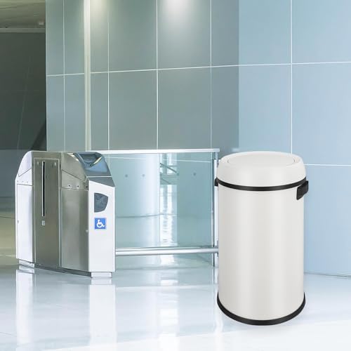 17 Gallon Fingerprint-Proof Stainless Steel Trash Can, Heavy Duty Commercial Round Garbage Bin with Swing Lid for Restaurant, Home, Office, White - color: White