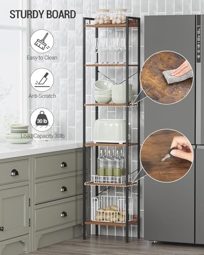 Hzuaneri Bookshelf, Book Shelf, Industrial Bookcase with 2 Hooks - color: Rustic Brown, size: 9.4"D x 15.4"W x 72.8"H
