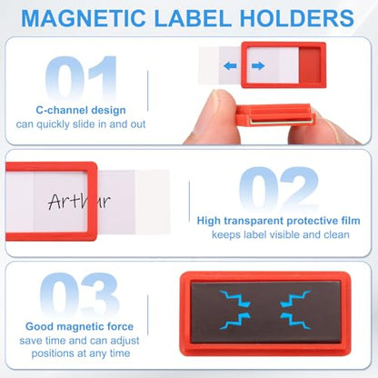 uxcell 20 Pcs Magnetic Label Holders, 2.4 x 1.2 Inch Data Card Holder with Paper Cards and Protective Films for Shelf White Board Toolbox Metal Wall Cabinet Drawer, Red - color: Red, size: 2.4 x 1.2 Inch