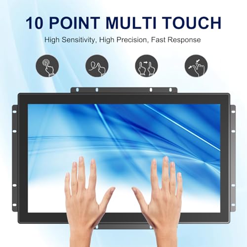 Multi-Touch Industrial Touch Screen Monitor 18.5 Inch Multi-Touch Open Frame Display, 1366x768 IP65 Waterproof IK08 Impact-Resistant Monitor with HD-MI VGA Port, 16:9 Black - size: 18.5