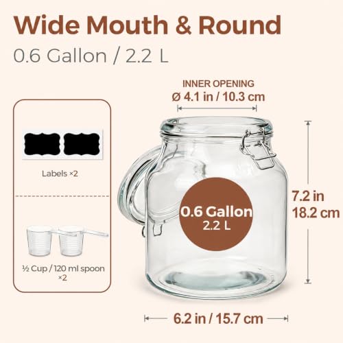 ComSaf Glass Pantry Jars with Airtight Lids 74 oz 2 Pack Large Wide Mouth - size: 74 fl oz x 2 - Wide Mouth