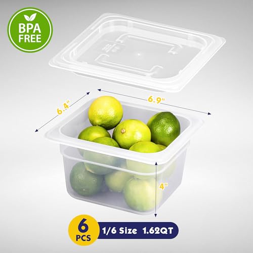 BIEAMA 6 Pack 1/6 Size 4" Deep Food Pans with Lids, Translucent - color: 1/6 Size, size: 4" Deep