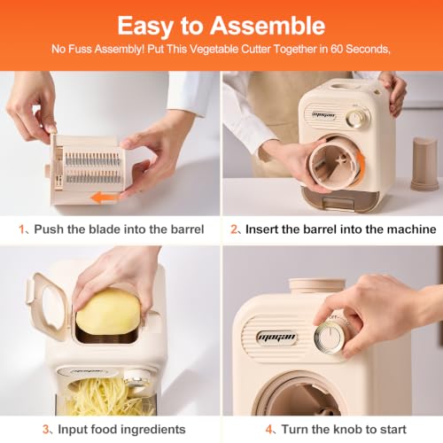 MOGAN Electric Cheese Grater, 5-in-1 Automatic Vegetable Slicer Shredder - color: Beige