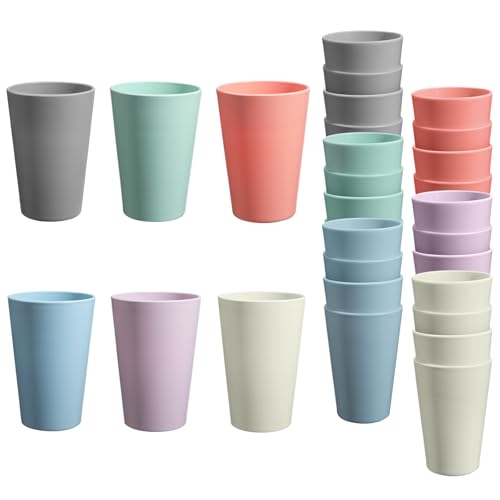 24 Pcs Unbreakable Plastic Cups Set, 14 oz Reusable Plastic Cups, Stackable Water Tumblers, Drinking Cup for Kitchen, Outdoor, BPA-free, Dishwasher Refrigerator and Microwave Safe (14 oz, 6 Colors) - color: 6-Light Multicolor, size: 14 oz