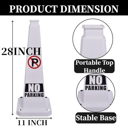 BESEA No Parking Cones 6 Pack, 28 Inch Heavy Duty Weighted Parking Cones - color: White, size: 28INCH With Caution Sign